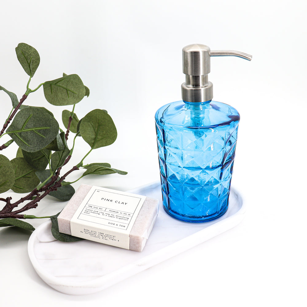 
                  
                    Recycled glass soap dispenser and tumbler set - blue - silver pump
                  
                