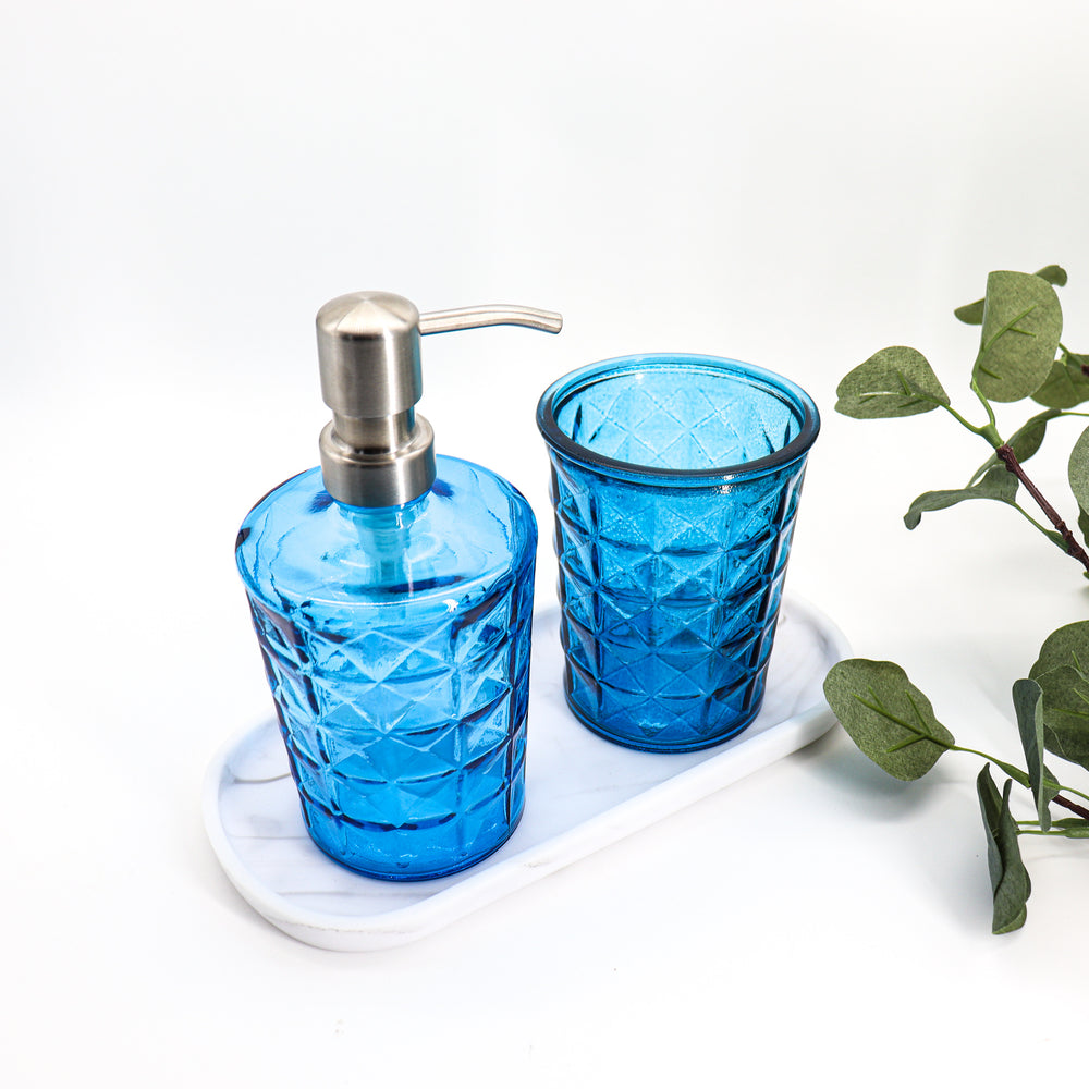 
                  
                    Recycled glass soap dispenser - blue - silver pump
                  
                