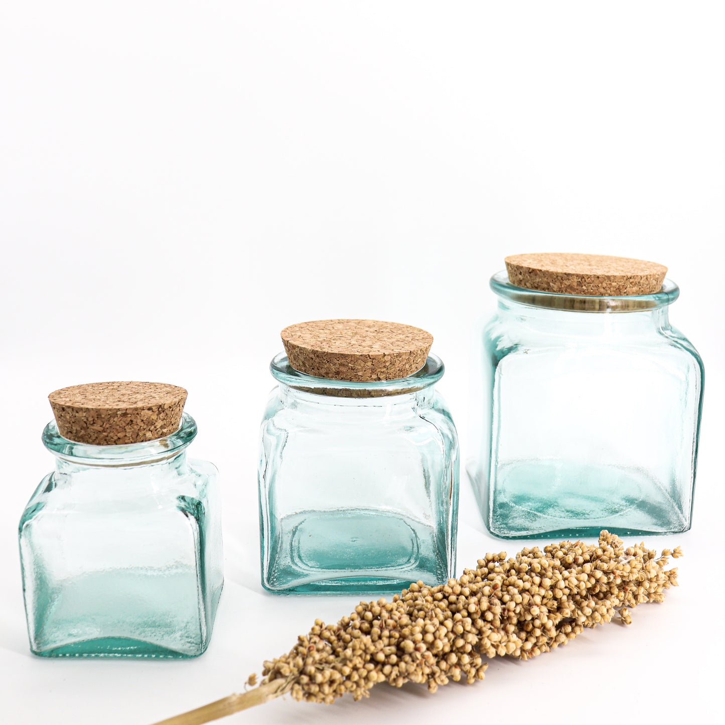 
                  
                    Small square storage jar with cork lid - recycled glass
                  
                