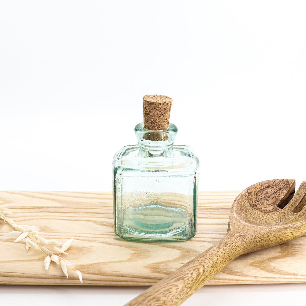 Square bottle with cork - recycled glass