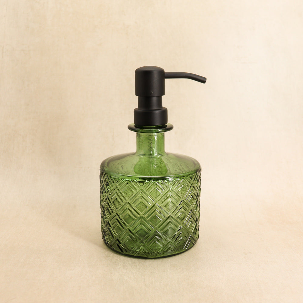 Recycled glass soap dispenser - emerald green - black pump